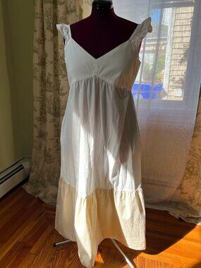 Donna Morgan White and cream sun dress with ruffle sleeves size 14